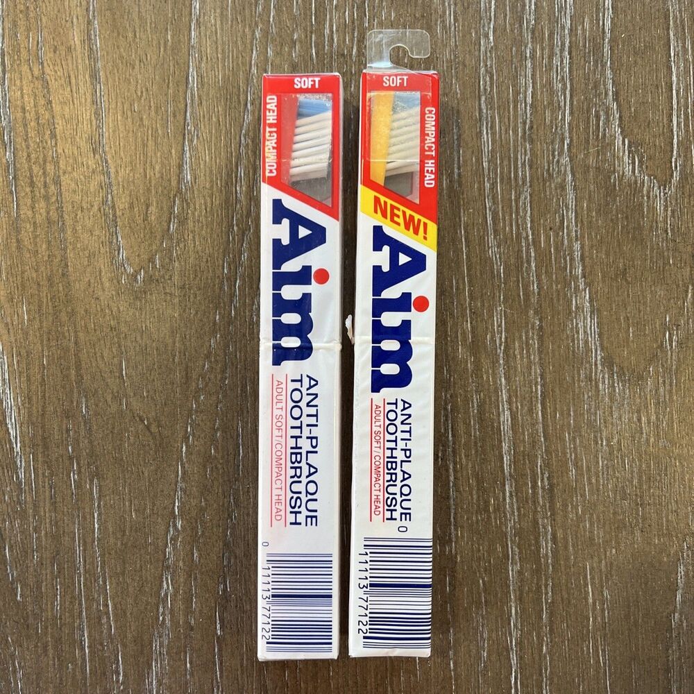 Lot 2 Vintage Aim Anti Plaque Toothbrush Compact Head Adult Soft